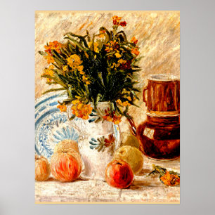 Van Gogh - Fortfarande liv med kaffepot och blommo Poster