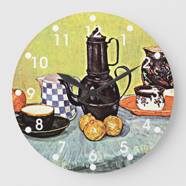 Van Gogh: Fortfarande livet med Blue Enamel Coffep Stor Klocka (Framsida)