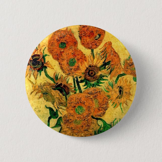 Van Gogh - fortfarande Vas med femton solrosor Knapp (Framsida)