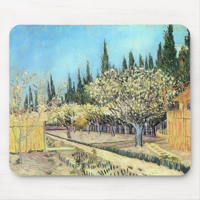 Van Gogh Fruktträdgården i blom, kantad av cypress Musmatta (Framsidan)