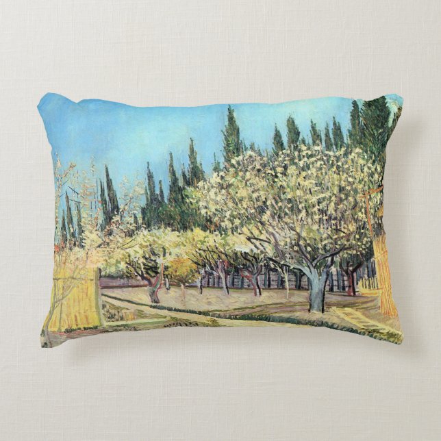 Van Gogh Fruktträdgården i blom, kantad av cypress Prydnadskudde (Framsidan)
