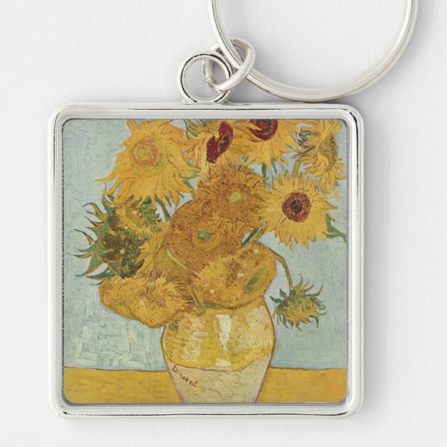 Van Gogh Fyrkantig Silverfärgad Nyckelring (Framsidan)