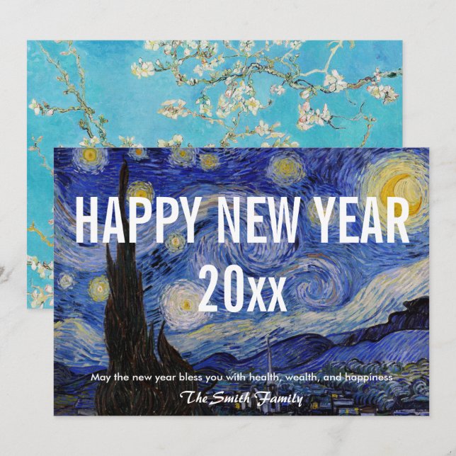 Van Gogh - Gott nytt år med Starry Natt Julkort (Fram/baksida)
