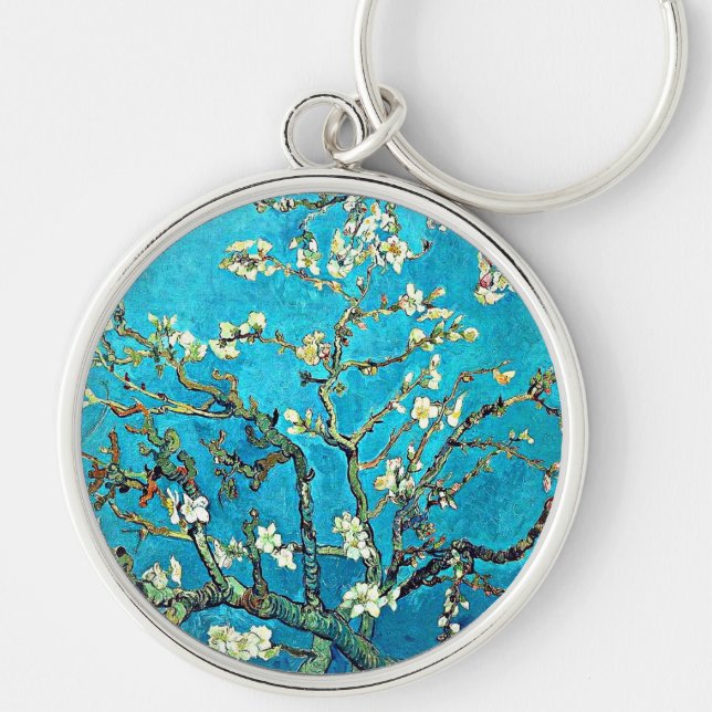 Van Gogh - Grenar med Almond Blommars Rund Silverfärgad Nyckelring (Framsidan)