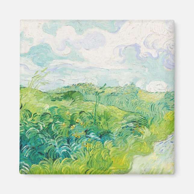 Van Gogh. Grönt Wheat Fält Auvers. Impressionism Magnet (Framsidan)