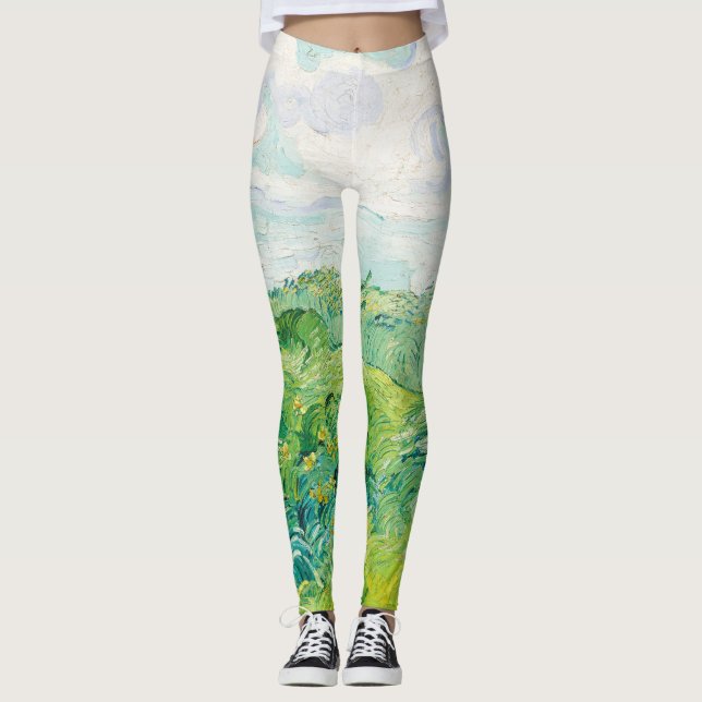 Van Gogh Grönt Wheat Fält Auvers. Impressionist Leggings (Framsida)