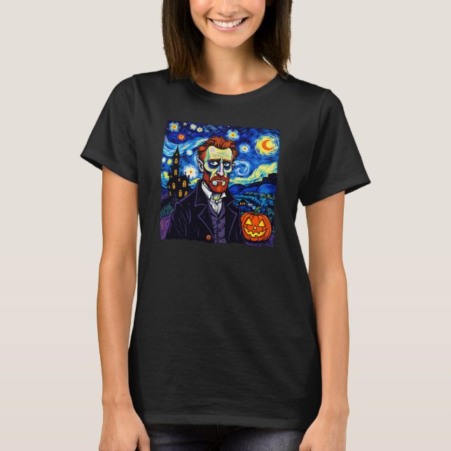 Van Gogh Halloween Porträtt - Starry Natt med Pu T Shirt (Framsida)