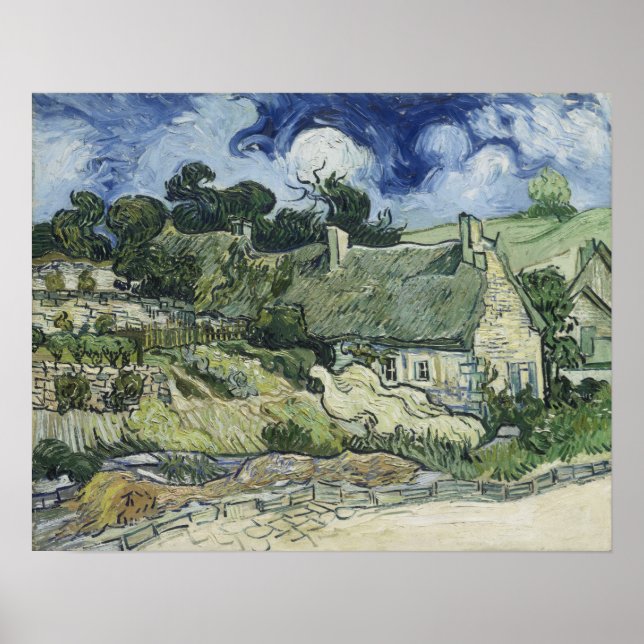 Van Gogh - Halmtäckta stugor i Cordeville Poster (Framsidan)