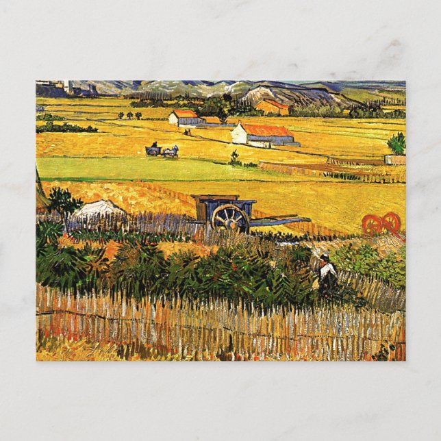 Van Gogh - Harvest at La Crau with Montmajour Vykort (Framsida)