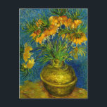 Van Gogh Imperial Fritillaries Helg Vykort<br><div class="desc">vykort med Vincent van Goghs oljepreparerande kejserliga vänner i Copper Vas (1887). Vackert gula blommor adorn vas mot en blå bakgrund. En fantastisk gåva till fläkt av postimperialism och nederländsk konst!</div>