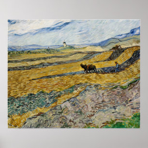 Van Gogh - Innesluten Fält med Plowman Poster