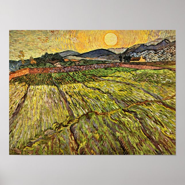 Van Gogh - Inneslutet Fält med Stigning Sol Poster (Framsidan)