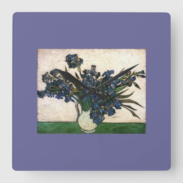 Van Gogh Iris Lavendar Fyrkantig Klocka (Framsida)