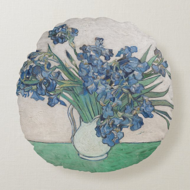 Van Gogh Iris Vas Målning Impressionism Rund Kudde (Framsidan)