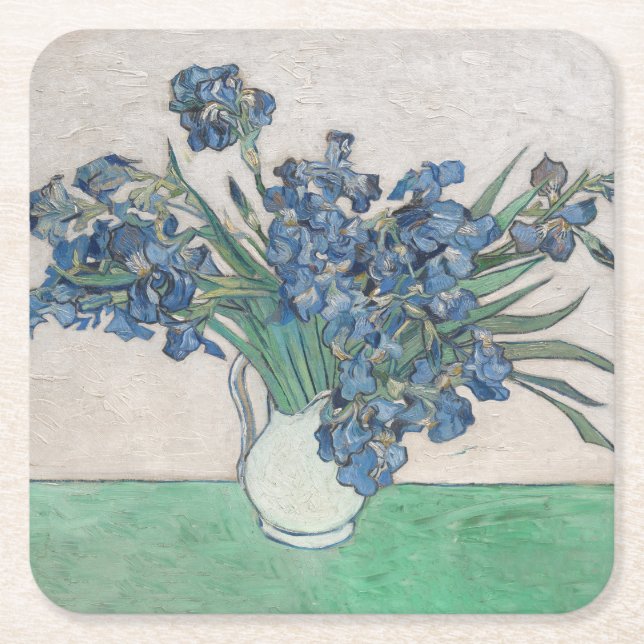 Van Gogh Iris Vas Målning Impressionism Underlägg Papper Kvadrat (Framsidan)