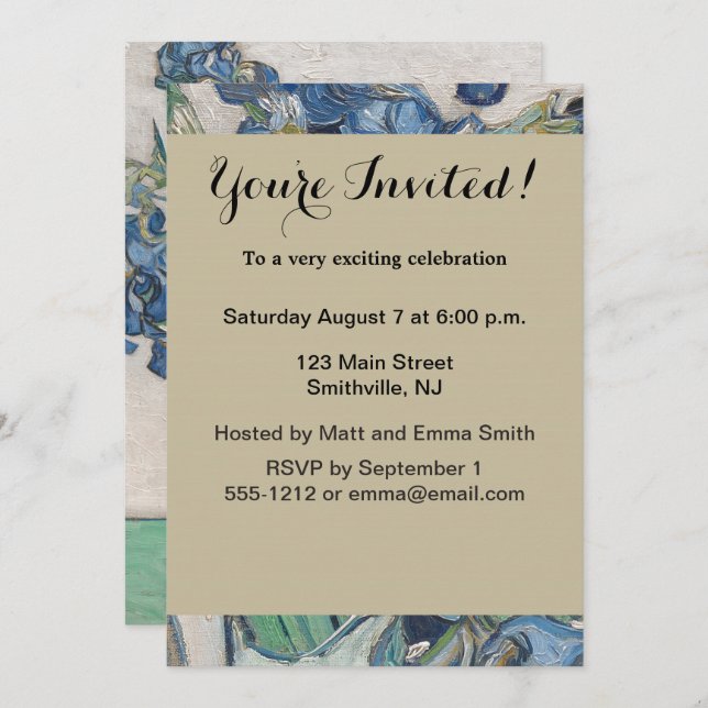 Van Gogh Iris Vas Painting Impressionism Inbjudningar (Fram/baksida)