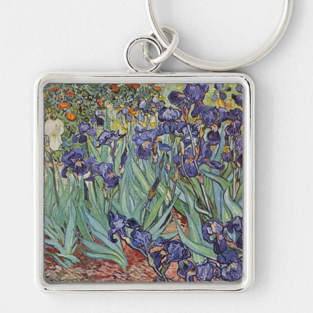 Van Gogh Irises Impressionist Painting Fyrkantig Silverfärgad Nyckelring (Framsidan)