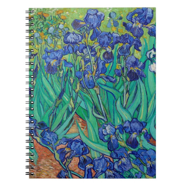Van Gogh Irises. Tryckkänsla i blå blommigt Anteckningsbok (Framsidan)