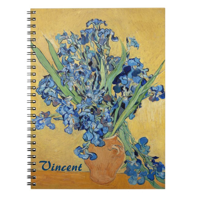 Van Gogh Irises Vas Blåa blommor Bouquet Fine Art Anteckningsbok (Framsidan)