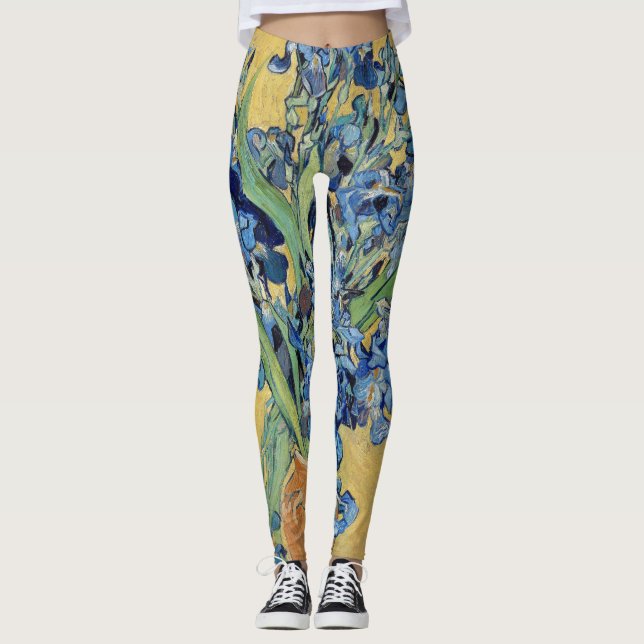 Van Gogh Irises Vas Blue Blommigt Bouquet Painting Leggings (Framsida)