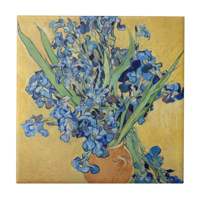 Van Gogh Irises Vas Flowers Blommigt still Life Ar Kakelplatta (Framsidan)