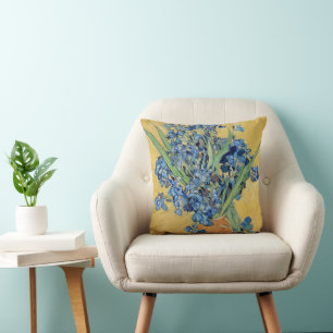 Van Gogh Irises Vas Guld Wall Blåa blommor Art Kudde