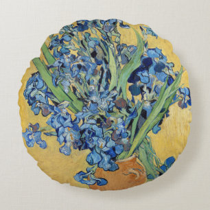 Van Gogh Irises Vas Guld Wall Blåa blommor Art Rund Kudde