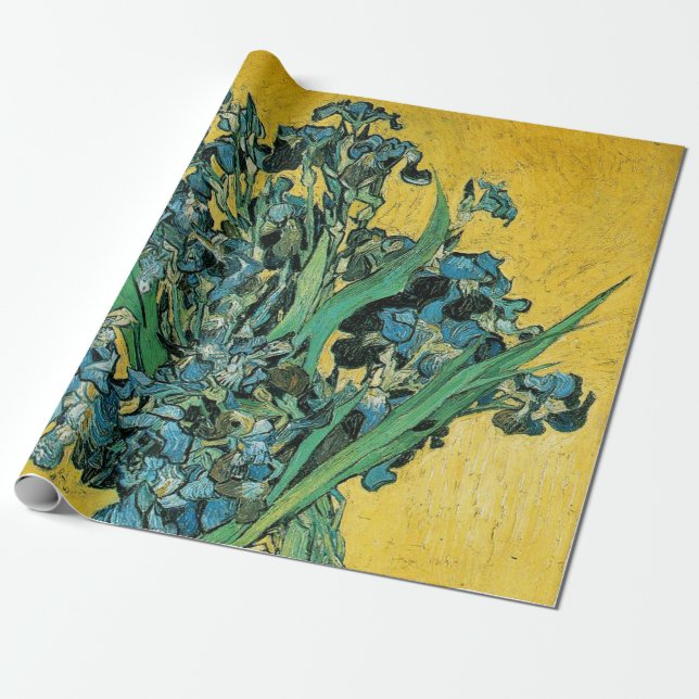 Van Gogh Irises Vas Gult Blommigt Painting Presentpapper (Utrullad)