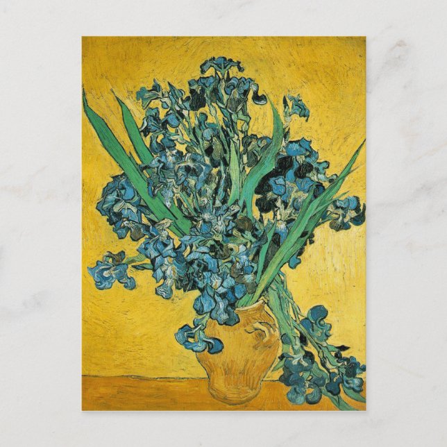 Van Gogh Irises Vas Gult Blommigt Painting Vykort (Framsida)