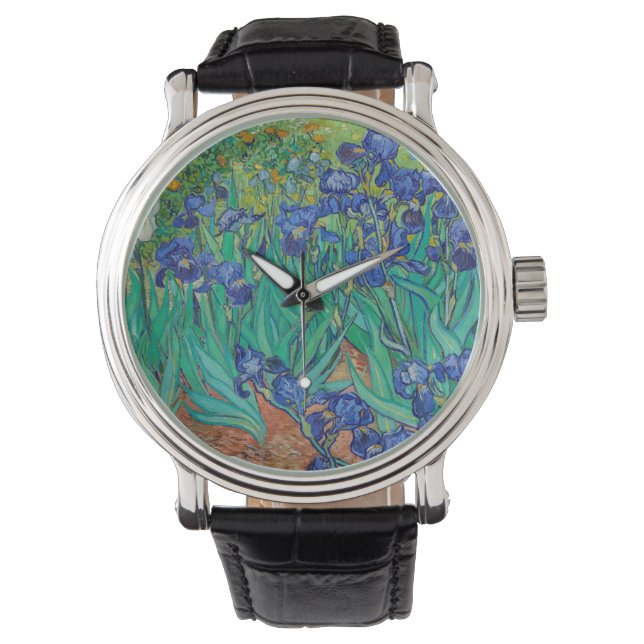 Van Gogh Irises. Vintage av blå blommigt Armbandsur (Framsida)