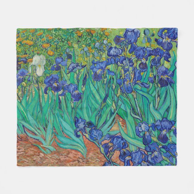 Van Gogh Irises. Vintage av blå blommigt Fleecefilt (Framsidan (Horisontell))