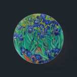 Van Gogh Irises. Vintage av blå blommigt Knapp<br><div class="desc">Van Gogh "Irises"-knappen. Blått blommigt,  konstverk.</div>