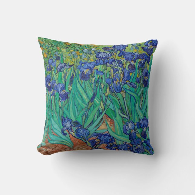 Van Gogh Irises. Vintage av blå blommigt Kudde (Framsida)