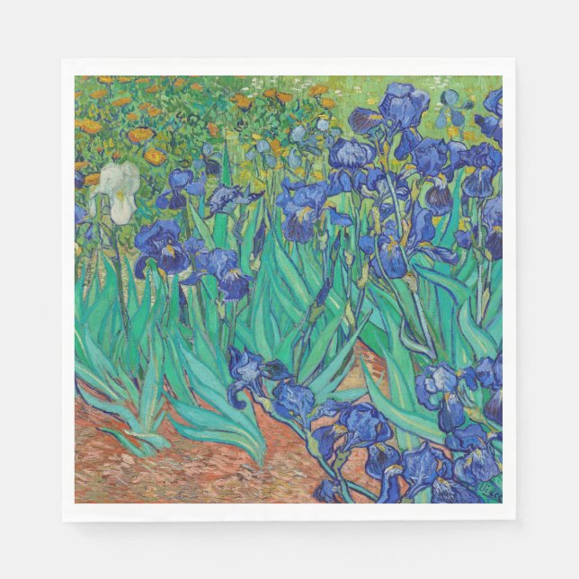 Van Gogh Irises. Vintage av blå blommigt Pappersservett (Framsidan)