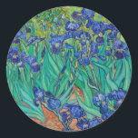 Van Gogh Irises. Vintage av blå blommigt Runt Klistermärke<br><div class="desc">Van Gogh "Irises"-klistermärke. Blått blommigt,  konstverk.</div>