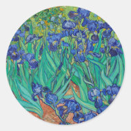 Van Gogh Irises. Vintage av blå blommigt Runt Klistermärke