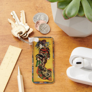 Van Gogh Japansk Kurtisan Oiran Vintage Porträtt Nyckelring