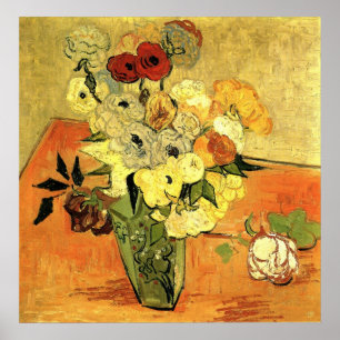 Van Gogh - Japanska Vas med Ro och Anemones Poster