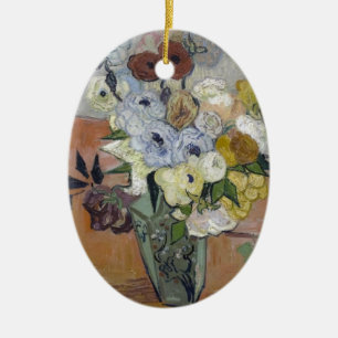 Van Gogh Japanskt Vas med Ro och Anemones Julgransprydnad Keramik