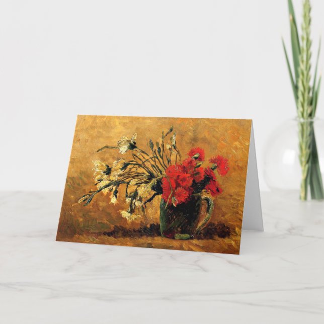 Van Gogh - Jug med röda och vita nejlikor Tack Kort (Framsida)