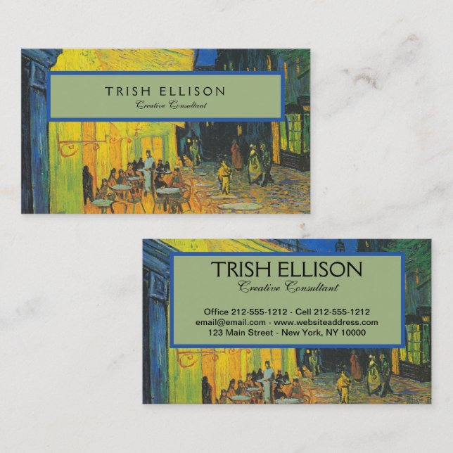 Van Gogh Kafé Terrass Fransk Gatuvy Visitkort (Fram/baksida)