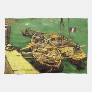 Van Gogh Kaj med män som lastar ur sandpråmar Kökshandduk
