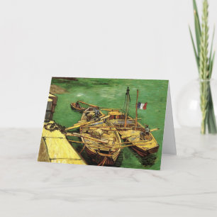 Van Gogh Kaj med män som lastar ur sandpråmar Kort
