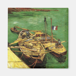 Van Gogh kaj med män som lastar ur sandpråmar Magnet