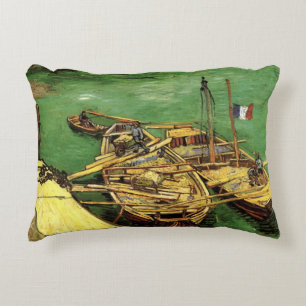 Van Gogh Kaj med män som lastar ur sandpråmar Prydnadskudde