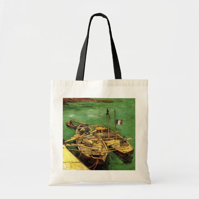 Van Gogh kaj med män som lastar ur sandpråmar Tygkasse (Framsidan)