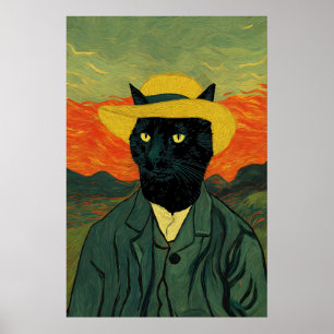 Van Gogh Katt Konsttryck Rolig Svart Katt Porträtt Poster