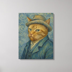 Van Gogh Katt Självporträtt Vintage Konst Parodi Canvastryck