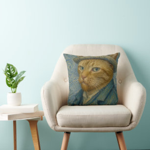 Van Gogh Katt Självporträtt Vintage Konst Parodi Kudde