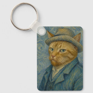 Van Gogh Katt Självporträtt Vintage Konst Parodi Nyckelring